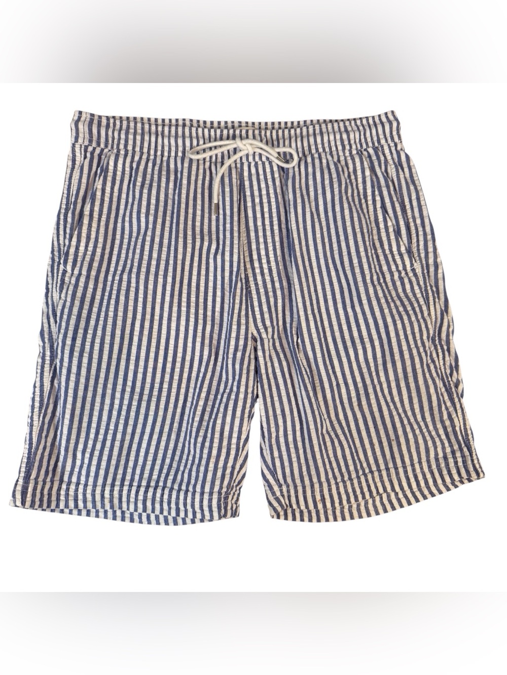 Alex Mill Men’s Size Medium Blue White Stripe Saturday Shorts Seersucker Cotton